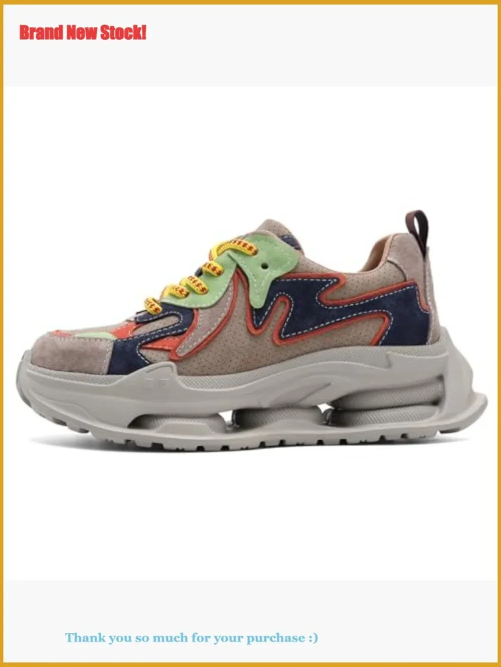 Leather+Fabric Platform Sneakers with Slip Resistant Sole